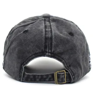 Vintage washed cotton baseball cap in charcoal with adjustable metal buckle back