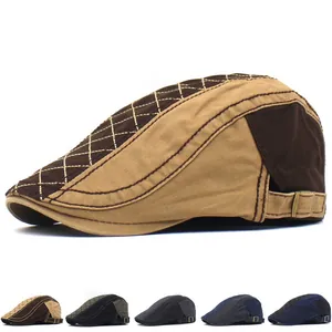 Vintage Quilted Diamond Pattern Flat Cap Pure Cotton Color Block Beret Newsboy Hat With Adjustable Metal Buckle For Men Women