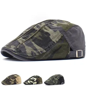 Men's Vintage Camouflage Flat Cap Washed Cotton Beret Adjustable Outdoor Sunshade Hunting Driving Ivy Hat For Travel Casual