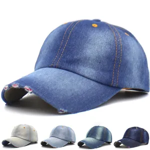 Casquette de baseball en jean délavé avec bords usés de style vintage pour hommes et femmes