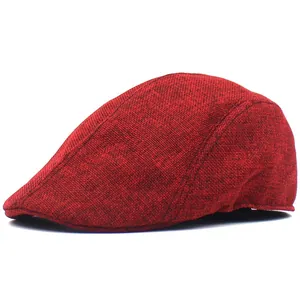 Retro dark red mesh beret hat with breathable fabric texture for outdoor sun protection