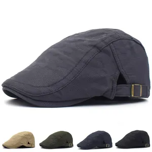 Breathable mesh flat cap for men and women featuring adjustable brass buckle and bubble texture