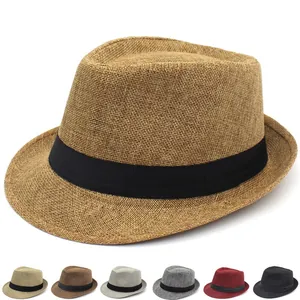 Chapeau fedora classique en lin avec ruban noir disponible en plusieurs couleurs