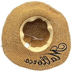 Women's Raffia Sun Hat with Mallorca embroidery and adjustable inner band