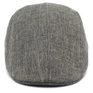 Breathable grey-brown mesh beret flat cap with vintage linen texture for outdoor sun protection