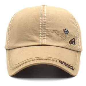 Khaki cotton baseball cap featuring metal maple leaf buckle and GSIDR side embroidery
