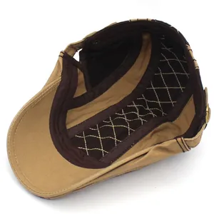Classic cotton flat cap interior with diamond quilting and adjustable side buckle