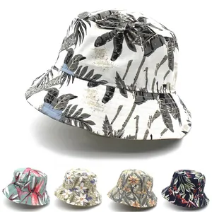 Women Floral Print Cotton Bucket Hat Summer Beach Sun Protection Tropical Leaf Pattern Outdoor Travel Ethnic Style Cap