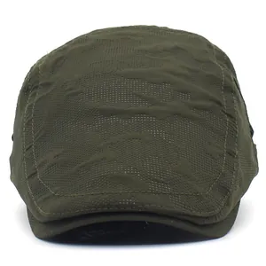 Breathable olive green camo flat cap with bubble embossed mesh fabric for men and women