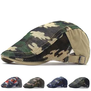 Adjustable Camouflage Mesh Breathable Beret Flat Cap Men Women Tactical Outdoor Sun Hat Summer Mesh Hunting Forward Cap
