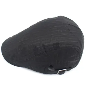 Classic black beret hat with waterproof fabric and metal buckle at 45-degree angle