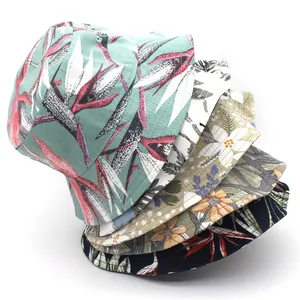 Women's floral print bucket hats in diverse botanical patterns for summer beach travel