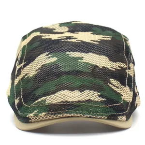 Breathable jungle camouflage mesh beret cap with flat peak for outdoor sun protection
