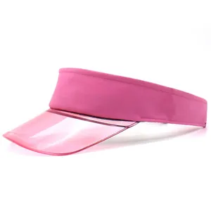 Detailed view of pink translucent PVC visor and textured fabric headband for sun protection
