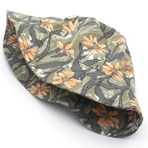 Floral print bucket hat for women with retro green and orange patterns for beach travel