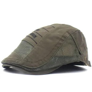 Béret en mesh respirant pour hommes vert olive avec broderie mode et sangle ajustable