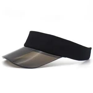 Side view of black breathable empty top visor with a dark translucent plastic brim