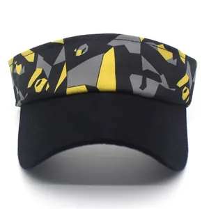 Stylish black sun visor hat with yellow camouflage pattern for outdoor sports and sun protection