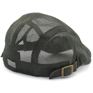Breathable mesh beret cap in olive green featuring adjustable strap and metal S logo