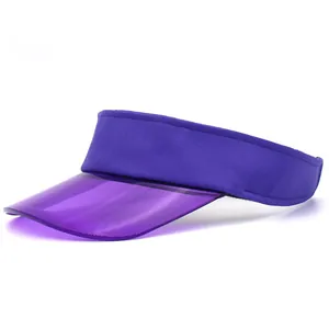Detail of purple sun visor showing textured fabric band and translucent PVC brim