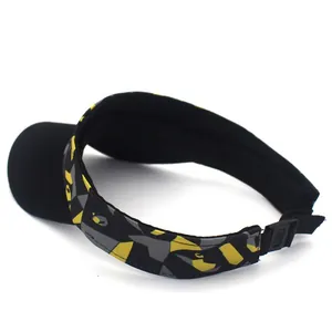 Unisex sports visor with black brim and yellow geometric camouflage graffiti pattern