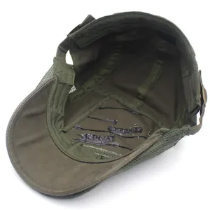 Béret en maille vert armée avec broderie, casquette d'été respirante de plein air