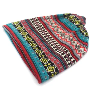Bohemian geometric knit beanie for women in colorful autumn winter patterns