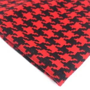Classic red and black houndstooth knitted beanie hat for women with warm soft texture