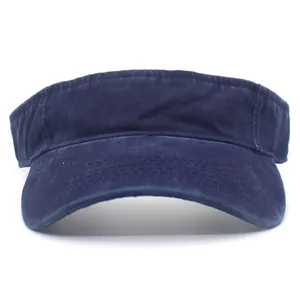 Vista frontale della visiera in cotone lavato blu navy per sport all'aperto e tempo libero