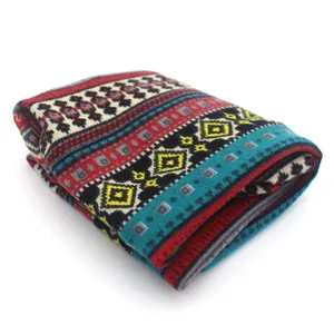 Women's plaid knitted beanie and neck warmer with ethnic patterns and warm cashmere-like fabric