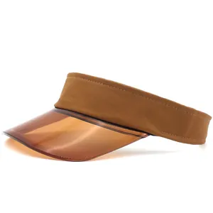 Detail of caramel cotton headband and translucent brown resin visor on sun hat