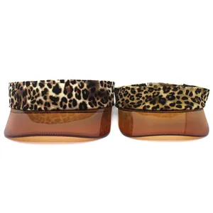 Unisex parent-child leopard print open top sun visor with brown translucent PVC brim