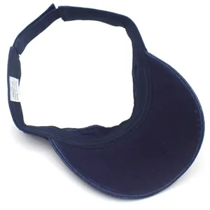 Dettaglio della visiera blu navy che mostra il tessuto 100% cotone e l'etichetta interna