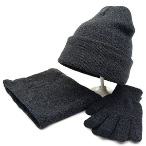 Unisex Winter Knit Hat Scarf And Gloves Set Warm Acrylic Fleece Lined Beanie Neck Warmer Outdoor Cold Weather Accessories