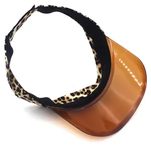Unisex leopard print open top sun visor with translucent amber PVC brim for outdoor sports