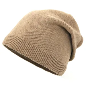 Detailed close-up of khaki knitted beanie featuring premium ribbed texture and soft fabric