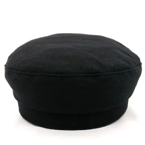Casquette de marin noire classique pour femme avec dessus plat et style rétro en laine