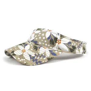 Women Floral Print Sun Visor Hat Cotton Breathable Wide Brim UV Protection Adjustable Summer Beach Outdoor Sports Travel Hat