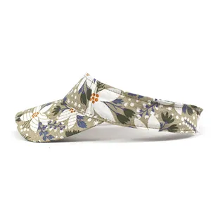Women's floral print visor hat in khaki cotton for outdoor sun protection beach holiday