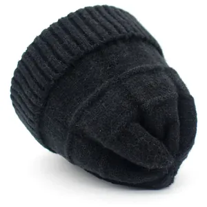 Classic black ribbed knit beanie hat for women featuring a warm thickened wool design