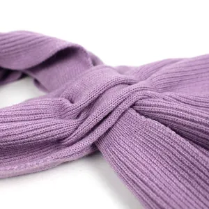 Purple ribbed knit warm winter beanie hat and scarf set for women in solid color