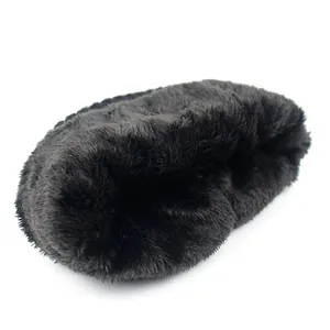Calentador de cuello para mujer en piel sintética negra, felpa suave para el invierno