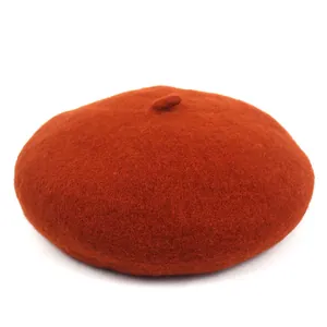 Béret classique en laine orange brûlé pour femme, chapeau d'artiste élégant style automne