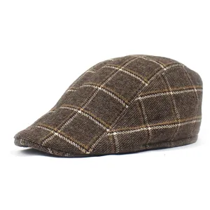 Men's Vintage Plaid Ivy Cap British Style Polyester Cotton Duckbill Hat For Outdoor Travel Warm Flat Beret Hat