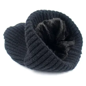 Gorro de punto negro para mujer con forro polar cálido para el invierno al aire libre