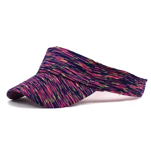 Detailed close-up of colorful geometric stripes on the breathable knit visor hat