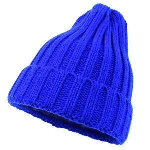 Bonnet en Tricot à Côtes Chaud pour l'Hiver pour Parents et Enfants Couleur Unie avec Revers Skull Cap Sport de Plein Air Accessoire Couvre-Chef Souple Extensible