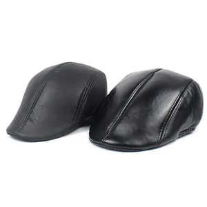 Men's black PU leather ivy caps in matte and glossy finishes for autumn and winter