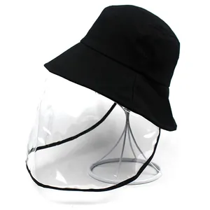 Chapeau de pêcheur noir avec écran facial en PVC transparent contre les projections