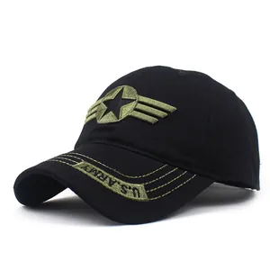 Black US ARMY baseball cap with military star embroidery and camo pattern details